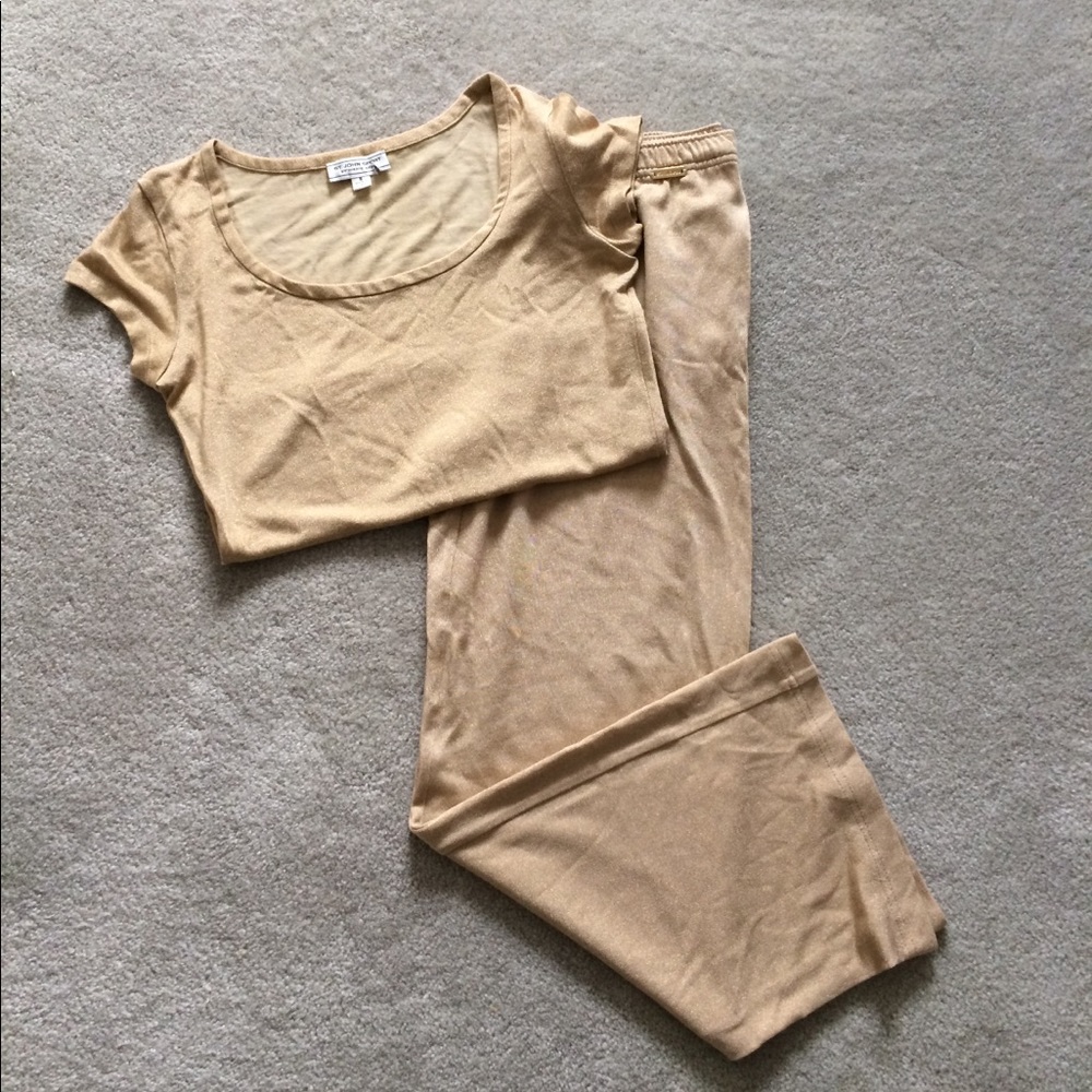 St. John Gold Lurex 2 Piece Pant Set